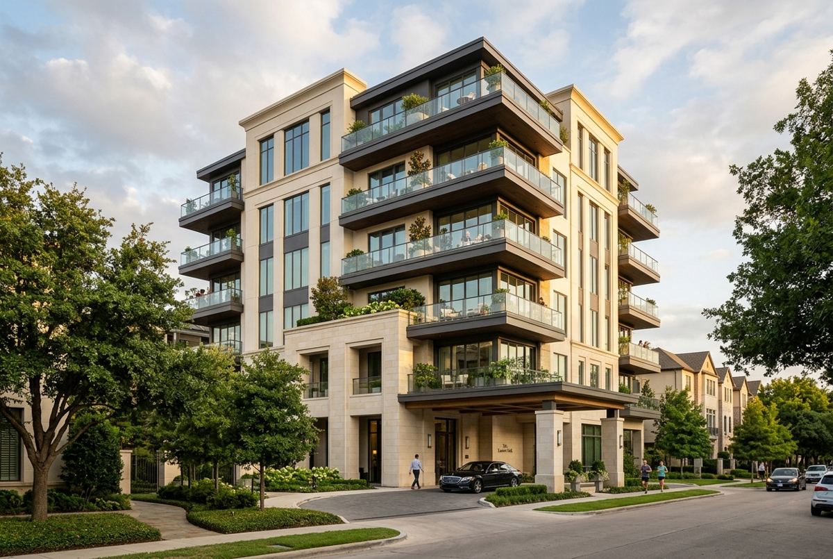 Boutique luxury mid-rise apartment building in Oak Lawn, Dallas